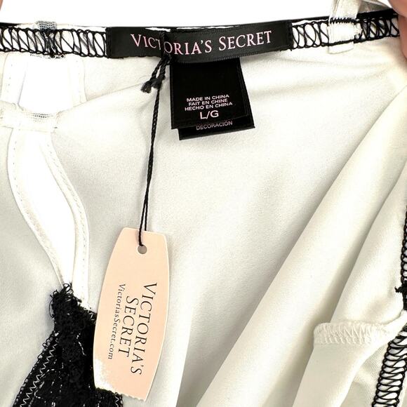 Victorias‎ Secret White Satin Black Trim Spaghetti Straps Bow Camisole Large - Picture 3 of 7